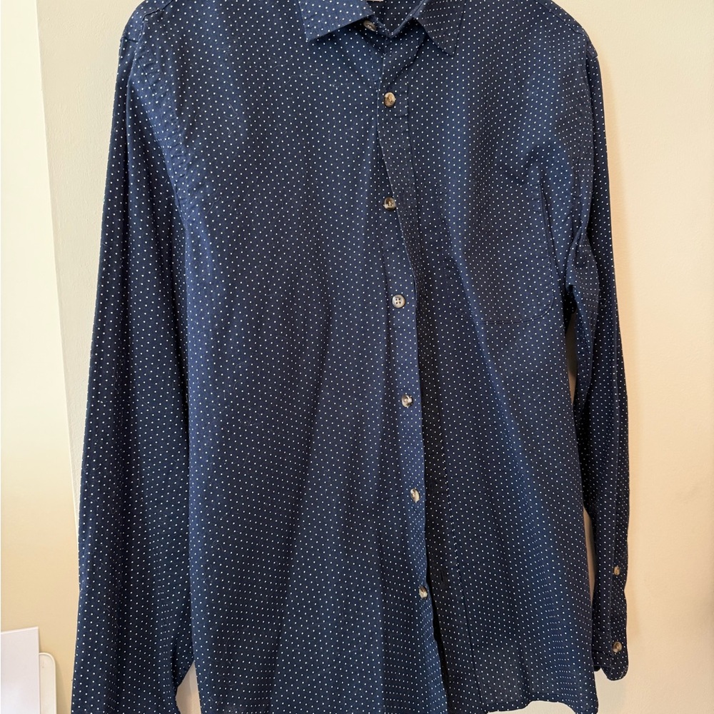 Old Navy Navy Button-Down Shirt with White Dots